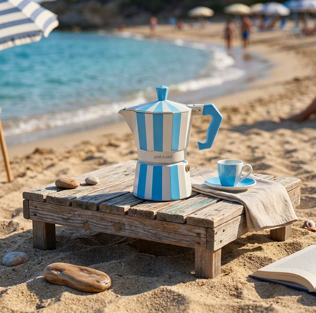 gnali-zani-brasil-cafeti-re-italienne-3-tasses-turquoise-rayures image 3