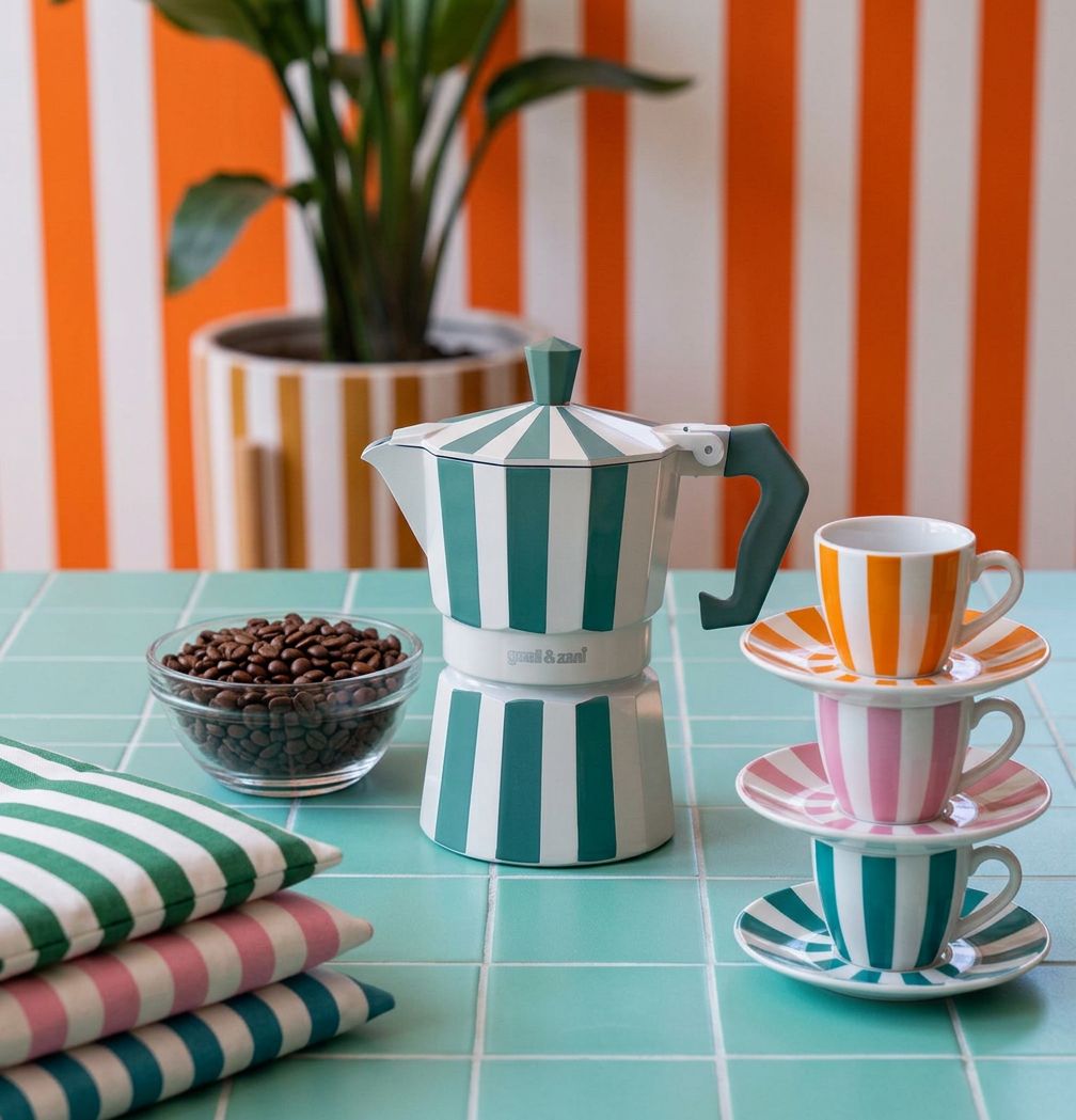 gnali-zani-brasil-cafeti-re-italienne-6-tasses-vert-rayures image 2