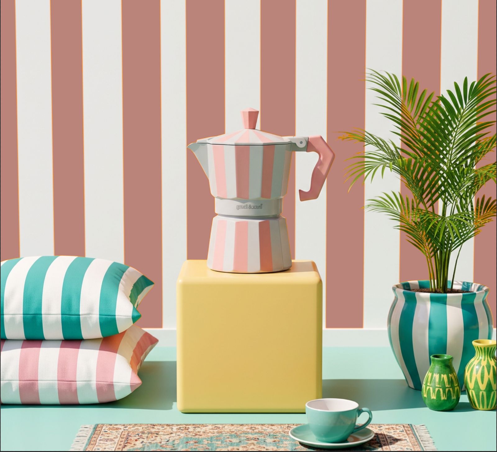 gnali-zani-brasil-cafeti-re-italienne-rose-6-tasses-rayures image 4