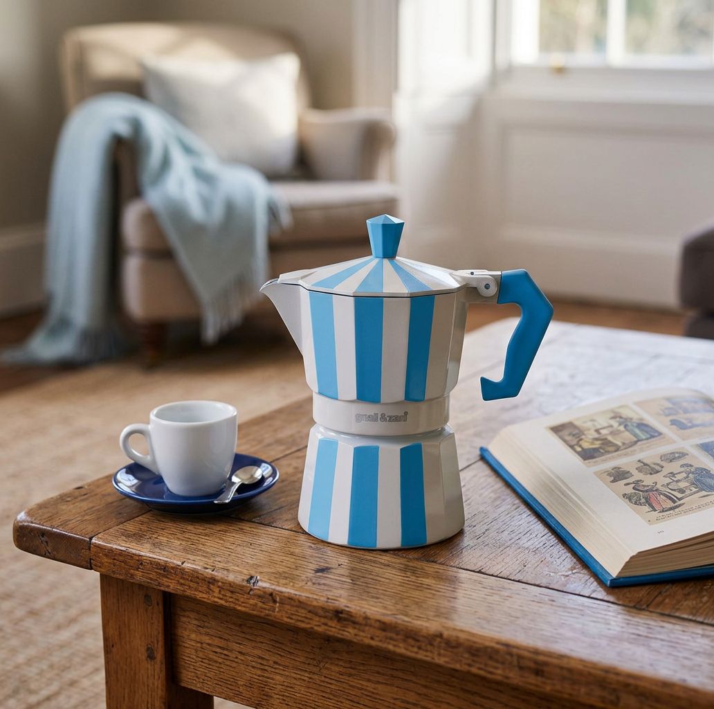 gnali-zani-brasil-cafeti-re-italienne-3-tasses-turquoise-rayures image 4